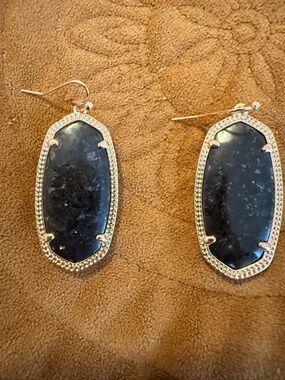 Gold-Trim Black Stone Drop Earrings - Women Jewelry